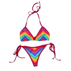 Mapale Rainbow Thong Bikini Bathing Suit Size Small